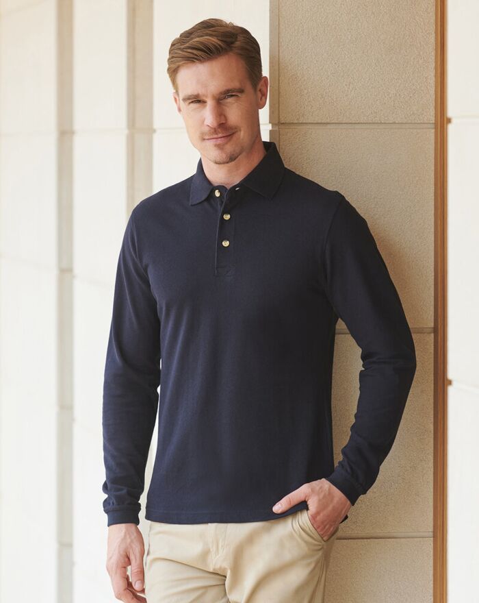 Long sleeve cotton polo shirt Thumbnail