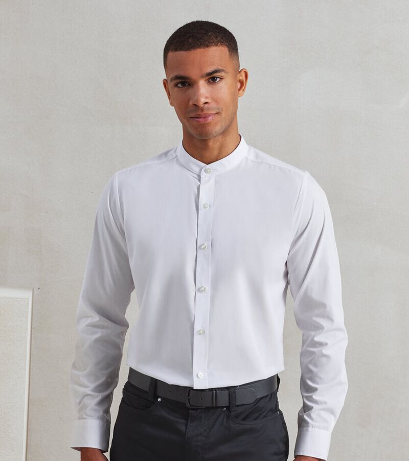 Banded collar grandad long sleeve shirt Thumbnail