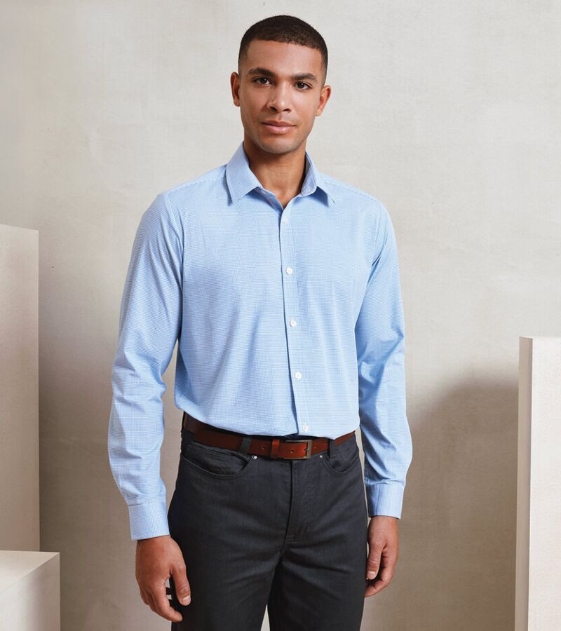 Microcheck (Gingham) long sleeve cotton shirt Thumbnail
