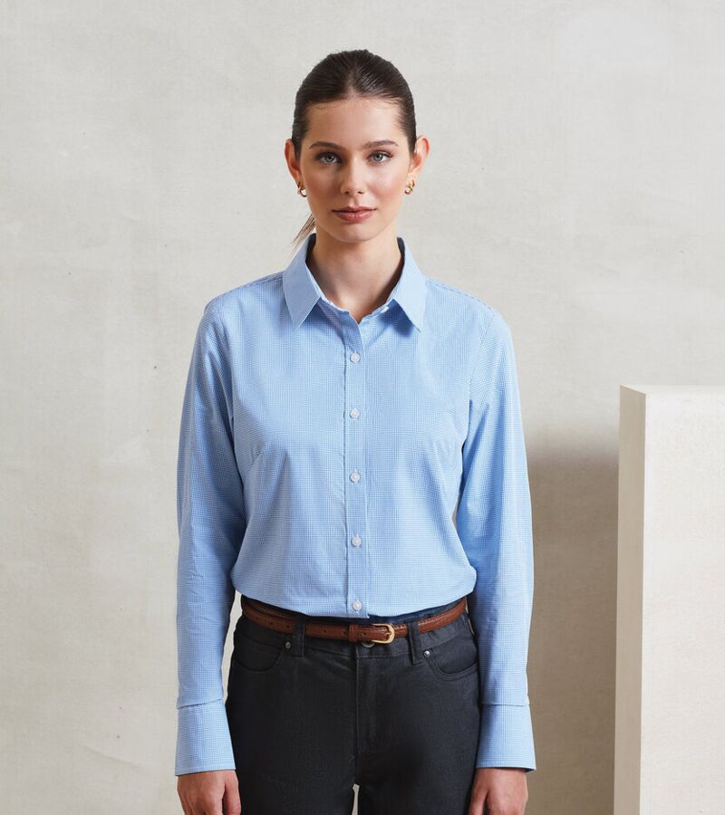 Women's Microcheck (Gingham) long sleeve cotton shirt Thumbnail