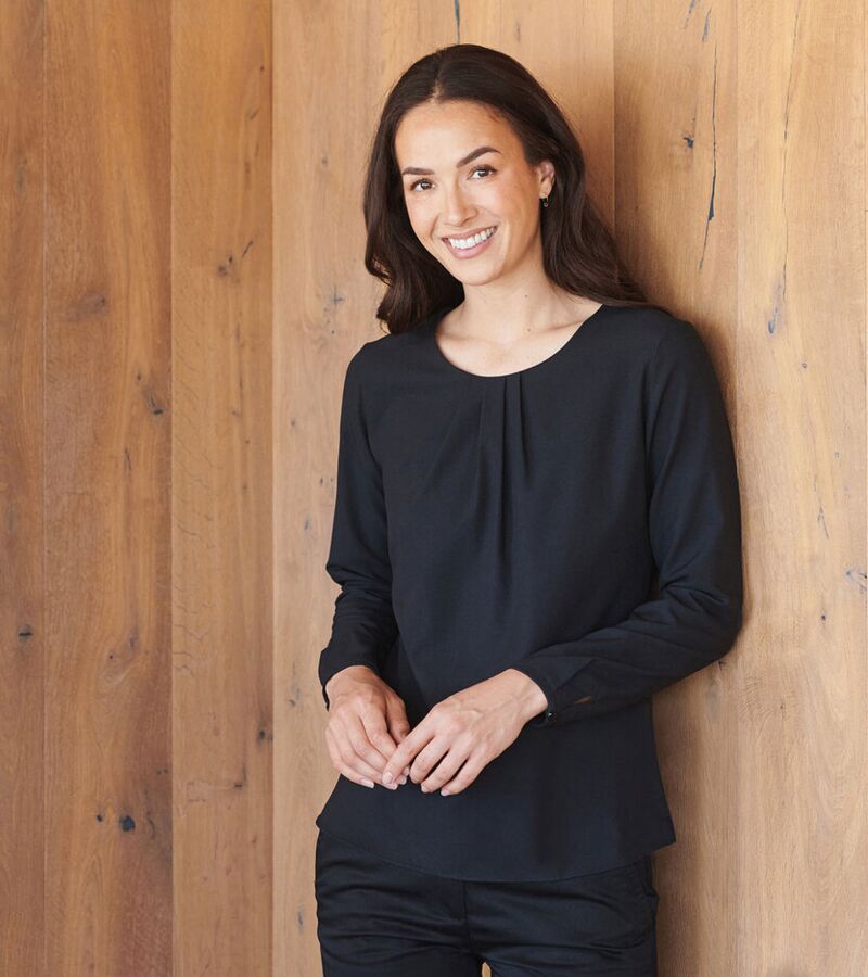 Women's pleat front long sleeve blouse Thumbnail