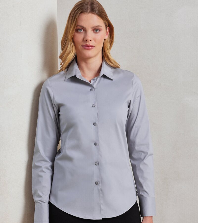 Women's stretch fit cotton poplin long sleeve blouse Thumbnail