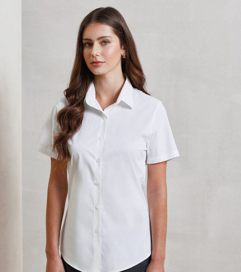 Women's stretch fit cotton poplin short sleeve blouse Thumbnail